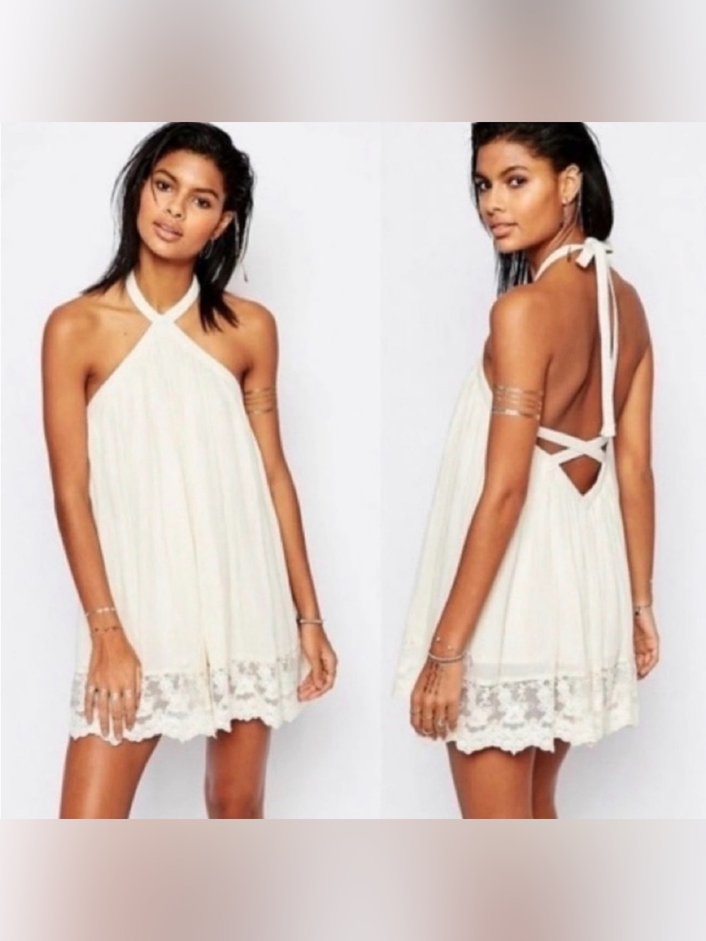 Tularosa Halter Lace-Trim Mini Dress - Sz Xs